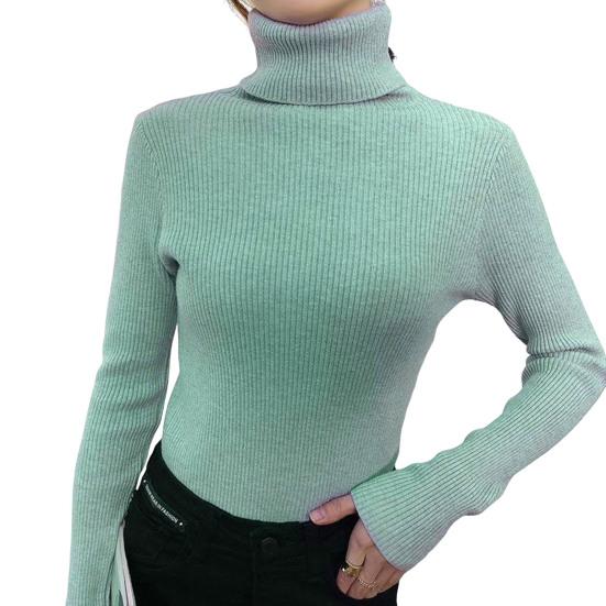 Women Sweater Turtleneck Long Sleeve Solid Color Bottom Tops High Elasticity Regular Fit Knitting Tops Knitwear