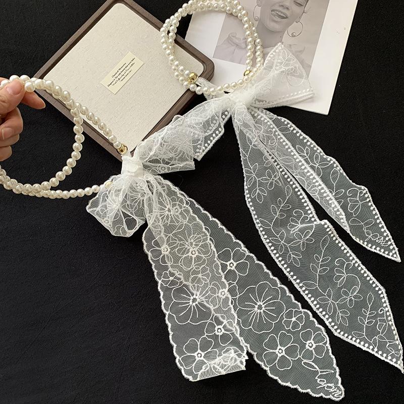 New Retro Lace Silk Scarf Long High-end Versatile Decorative Streamer Headband Multi-functional Scarf Headband Headwear