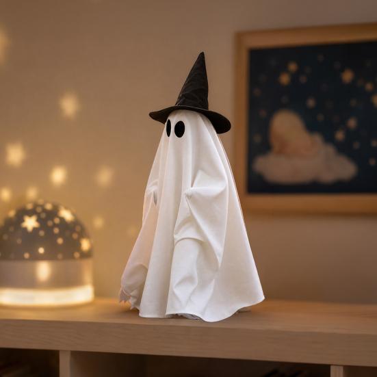 Halloween Gehender Geist Dekoration mit Sound, Hexe Hut Animiertes Requisit, Leuchtend Sprechende Spukhaus Deko für Party
