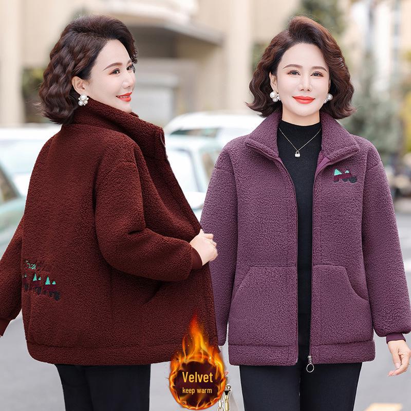 2025 Women's Plush Cotton Jacket: Thick, Fleece-Lined Outerwear for Middle-Aged and Elderly, Ideal for Autumn and Winter.
