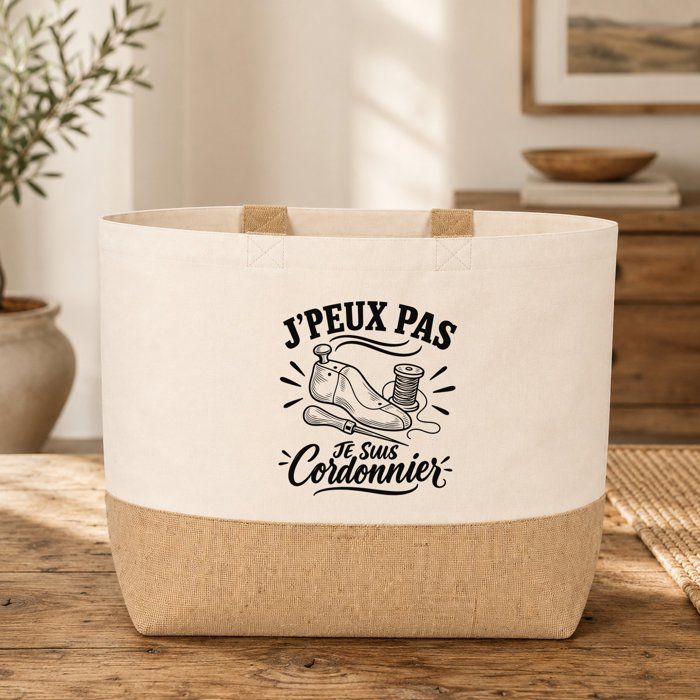 Sac J’peux pas je suis Cordonnier J'peux pas minimaliste | Cabas en Coton avec Fond Jute 18 L 48 × 37 × 13 cm | Marché Shopping