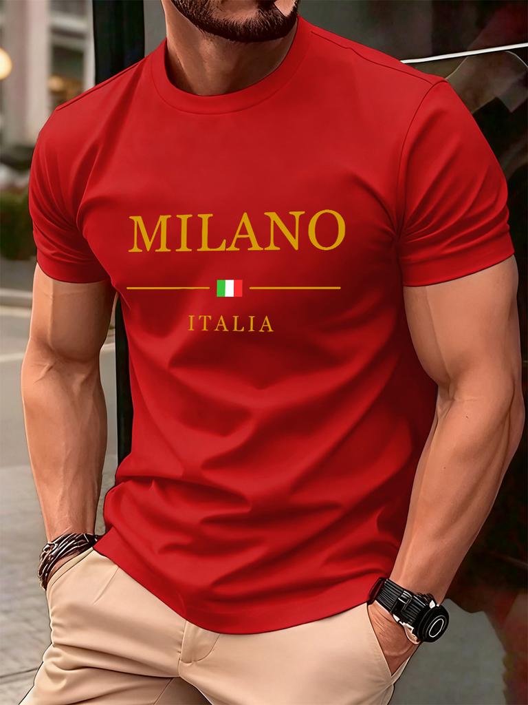 Milano Italien Letter Print Herren T-Shirts Baumwolle Sommer Oversized Rundhals Oberteile Kurzarm Weiches T-Shirt Lässige Herrenbekleidung