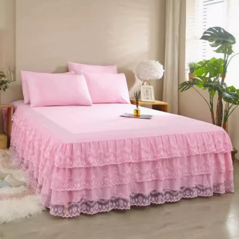 3pcs European Lace Edge Bedspread Single Piece Princess Style Lace Thin Protective Case Dust Proof Summer Bed Skirt