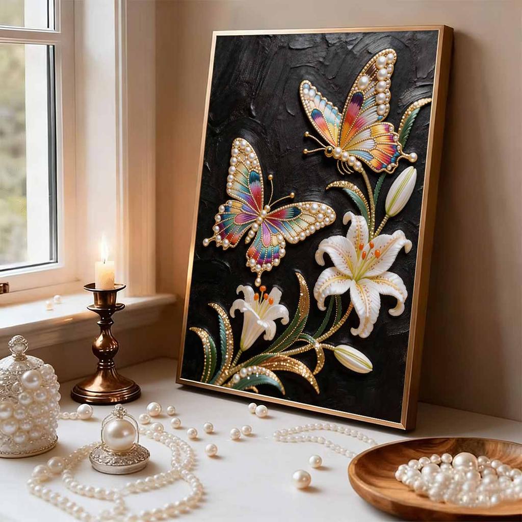 Pearl DIY Butterfly and Flower Art Kits 15.7x19.6inch Gem Art Pearl Painting Kits Without Frame for Adults Gift Idea Home Wall Decor