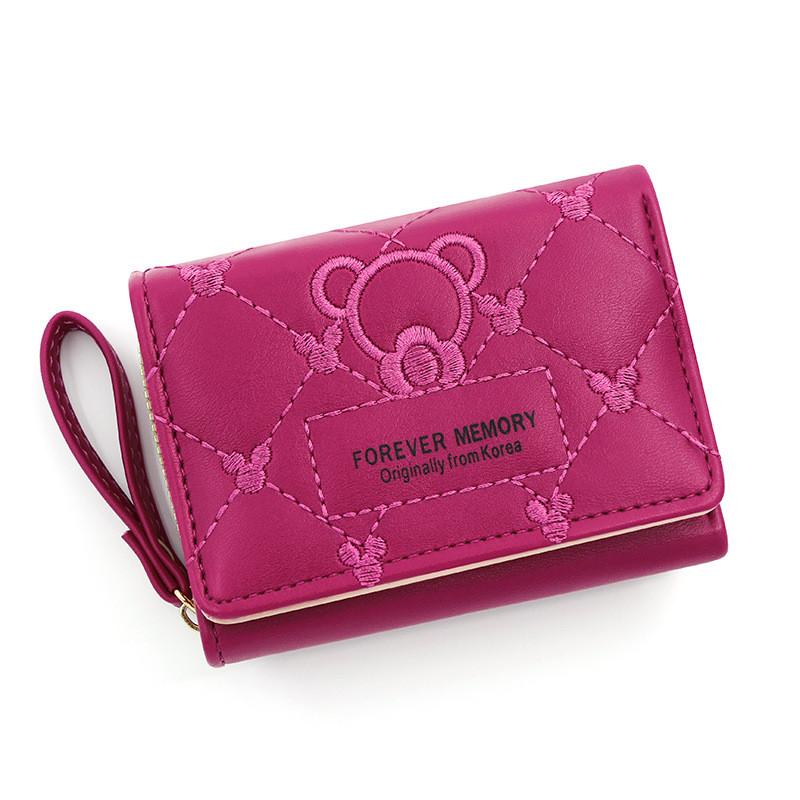 Cartoon Embroidered Pu Wallet For Women With Multiple Card Slots And Zipper Closure