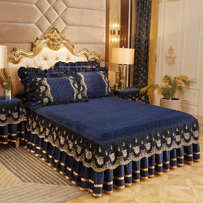 Solid Color Luxury Thick Velvet Quilted Bedspread Queen King Size Lace Embroidery Short Plush Bed Skirt Not Included Pillowcase