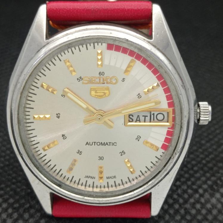 USED VINTAGE SEIKO 5 AUTO 6309A JAPAN MENS DAY/DATE SILVER WATCH 608g-a316369-9