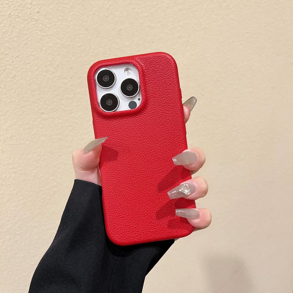Simple solid color lychee pattern is suitable for iphone17promax leather pattern mobile phone case, simple Apple 13 anti-drop protective case.