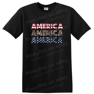 America Graphic T Shirt Red White Blue Animal Print Patriotic Tee