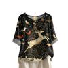 Women's Fashionable And Casual Shirt Half-sleeve Round Neck Print Cotton And Linen Blouse Top