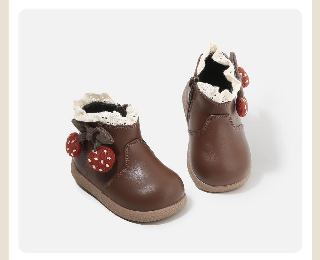 Stylish Baby Girls' Mid-Top Boots - 2025 Autumn/Winter Korean Princess Soft-Soled Cotton Footwear