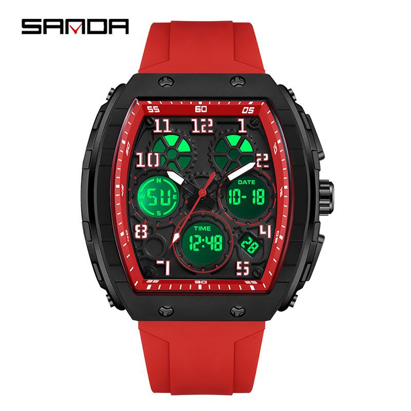 Sanda Electronic Watch Digital Multi-Function Fashion Dragon Love Men S Watch Silicone Waterproof Alarm Clock Men S Watch красный