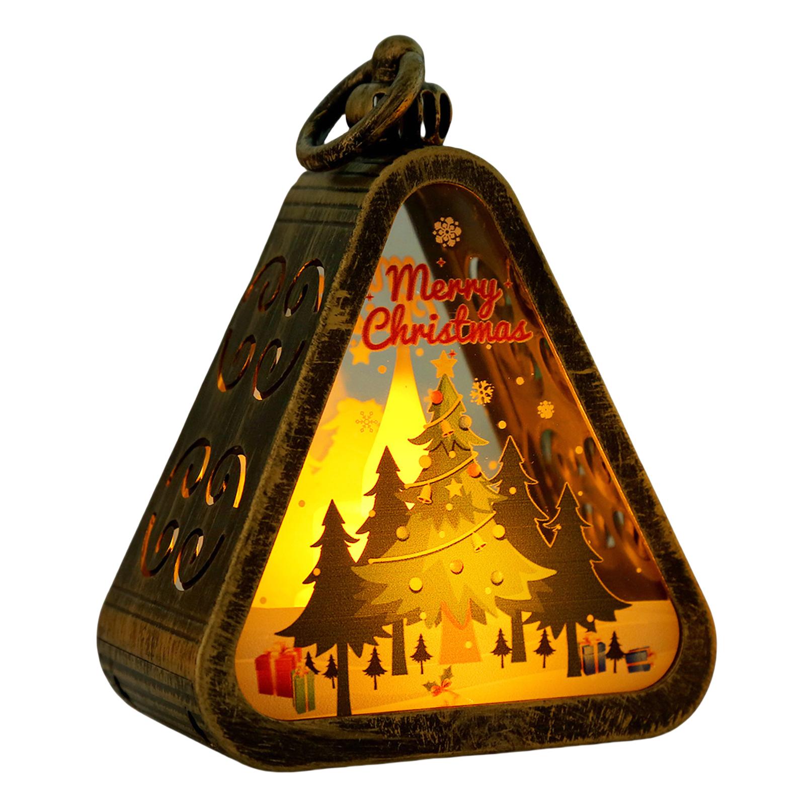 Christmas Decor Mini Christmas LED Triangle Lantern Christmas Retro Night Light Indoor Table Ornaments for Home Decor