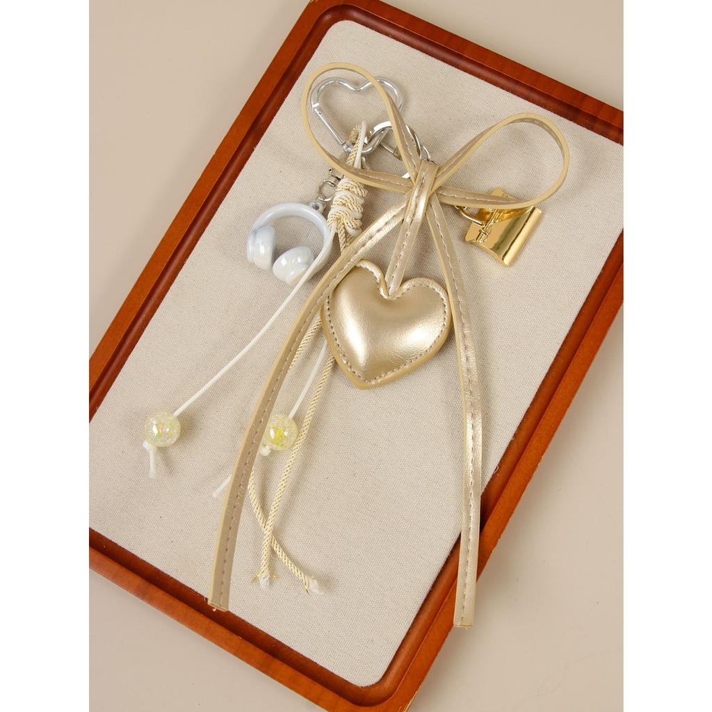 Premium sense pu bow love mini bag pendant ins wind mini earphone bag pendant keychain