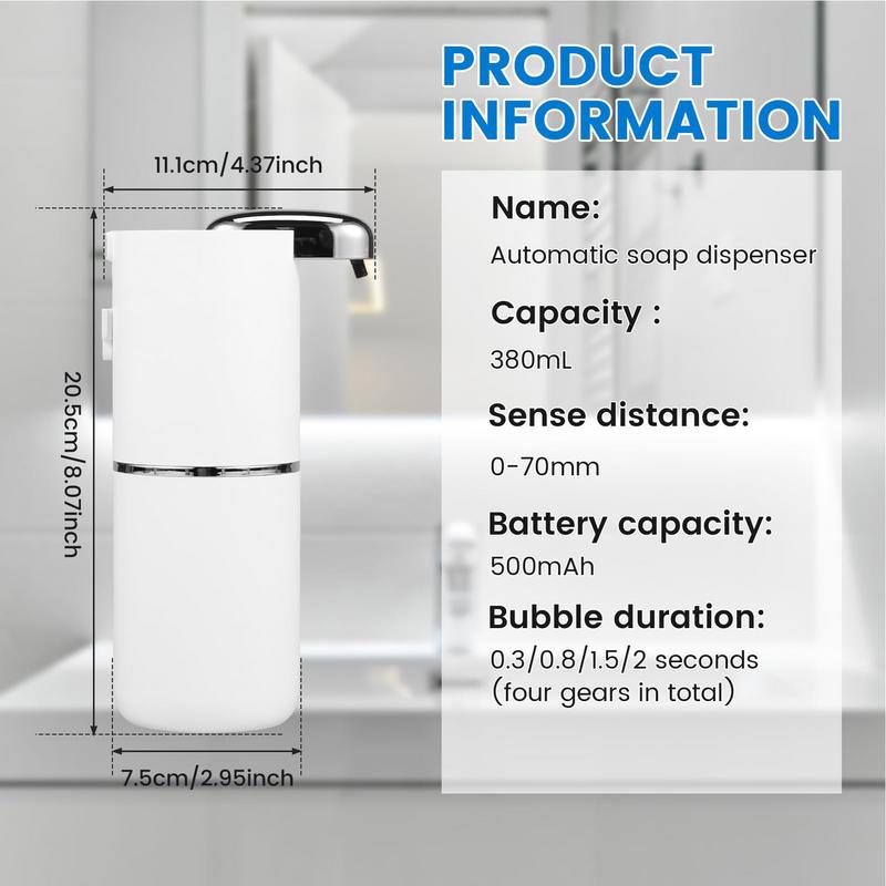 Hand Wash Dispenser 13.5OZ Automatic Wall Dispenser Rechargeable Shower Shampoo Sensor Pump 4-Step Adjustable Wall Mounted For