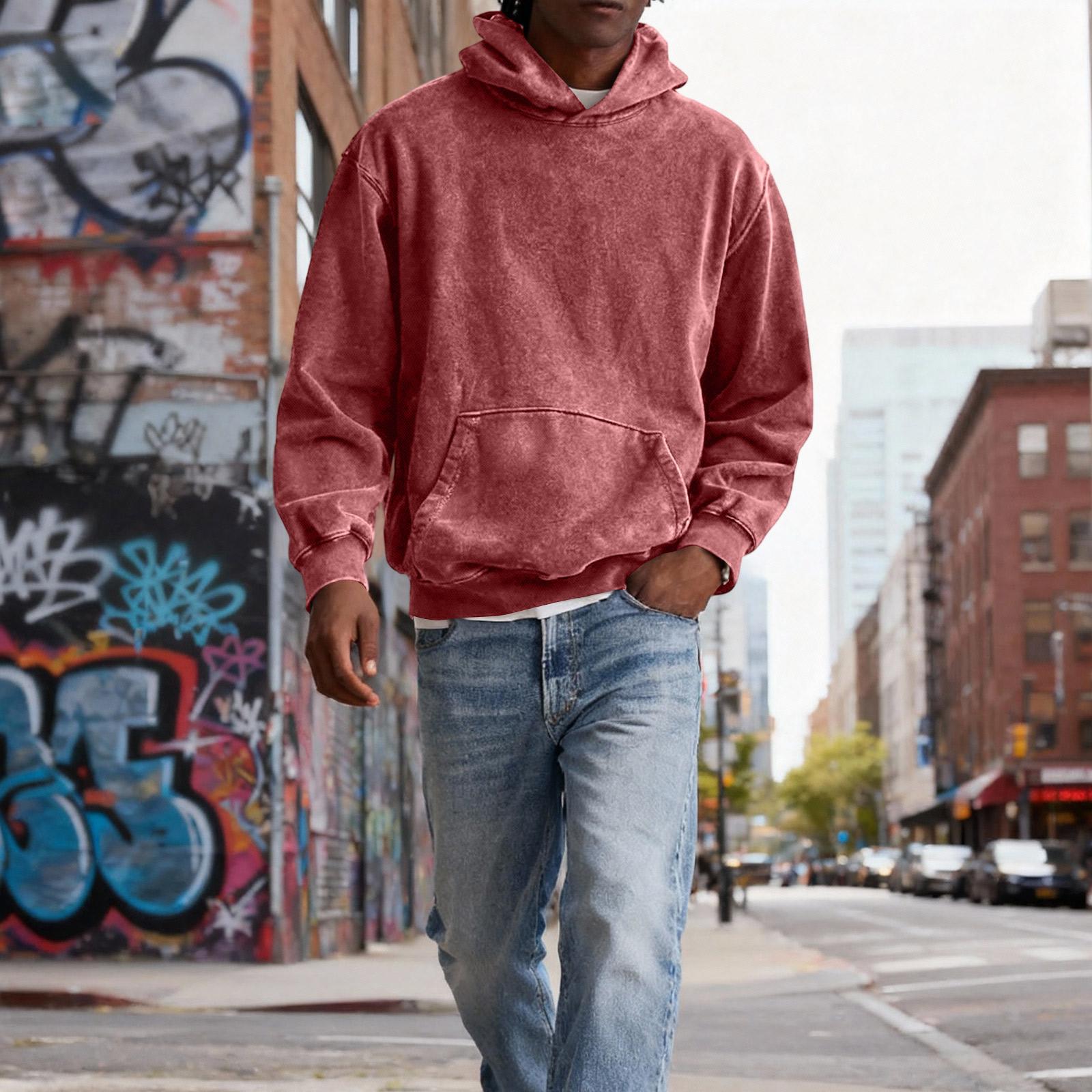 

Мужской худи-пуловер с капюшоном и карманом, с длинным рукавом, флисовая толстовка, топы для тренировок, осенняя модная толстовка XL красный