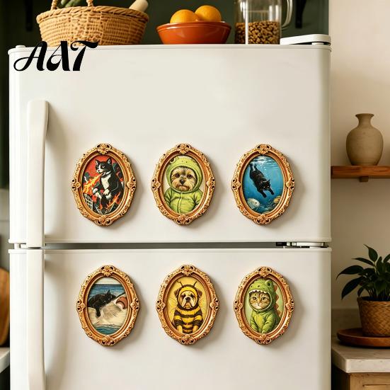 Metal Surface Decorations 1/6Pcs Halloween Retro Frame Refrigerator Magnet, Wood Carved Fridge Magnetic Decor Cabinet Whiteboard Magnet for