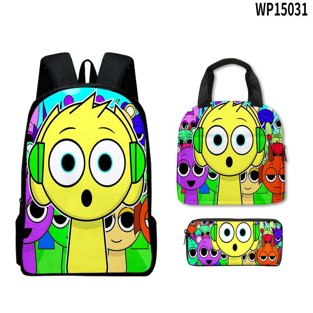 3d Game Sprunki Backpack With Waterproof Lunch Bag And Pencil Case School For
