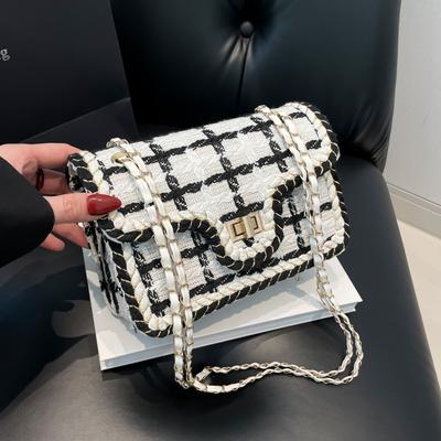 Plaid Woven Women'S Bag Style Retro Fashion Shoulder Bag Chain Small Square Bag