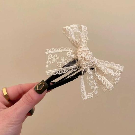 2Pcs Women Hairpin Embroidery Lace Flower Bowknot Decor BB Hair Clip Moderate Clamping Force Hair Accessories