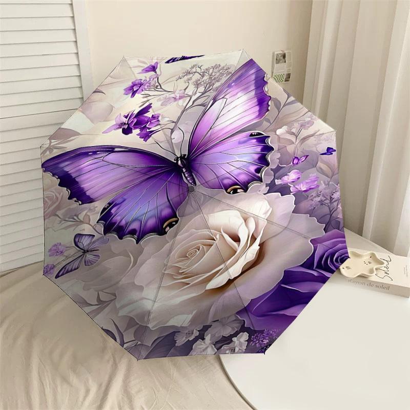 

1PC Butterfly Flowers Umbrella-8-Rib Reinforced, Automatic Open, Lightweight & Durable, Fashion Accessory for Outdoor, H0410