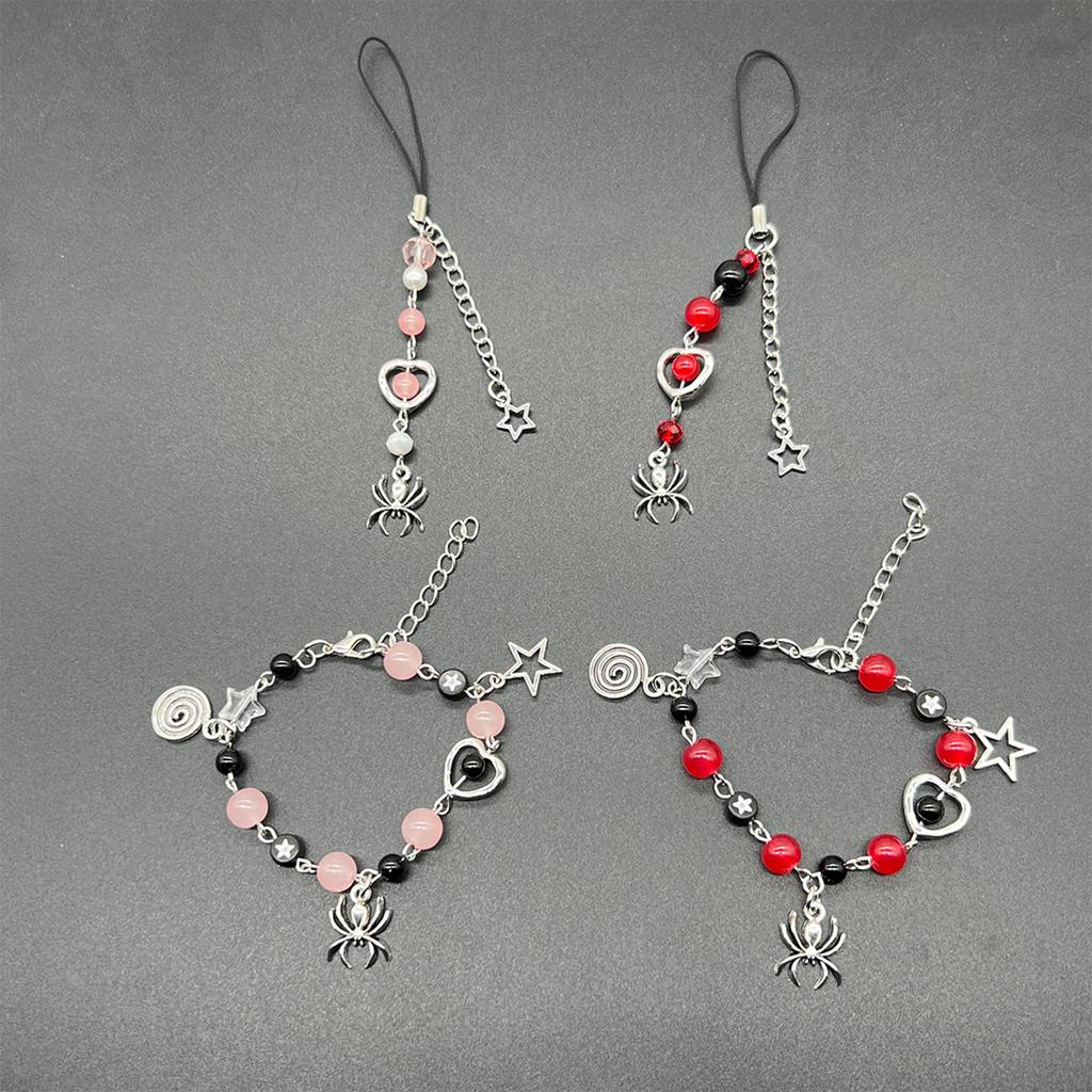 Multi Purpose Handmade Bracelet/Phone Charm Dainty Beaded Bracelet/Phone Charm with Matching Star and Spider Pendant