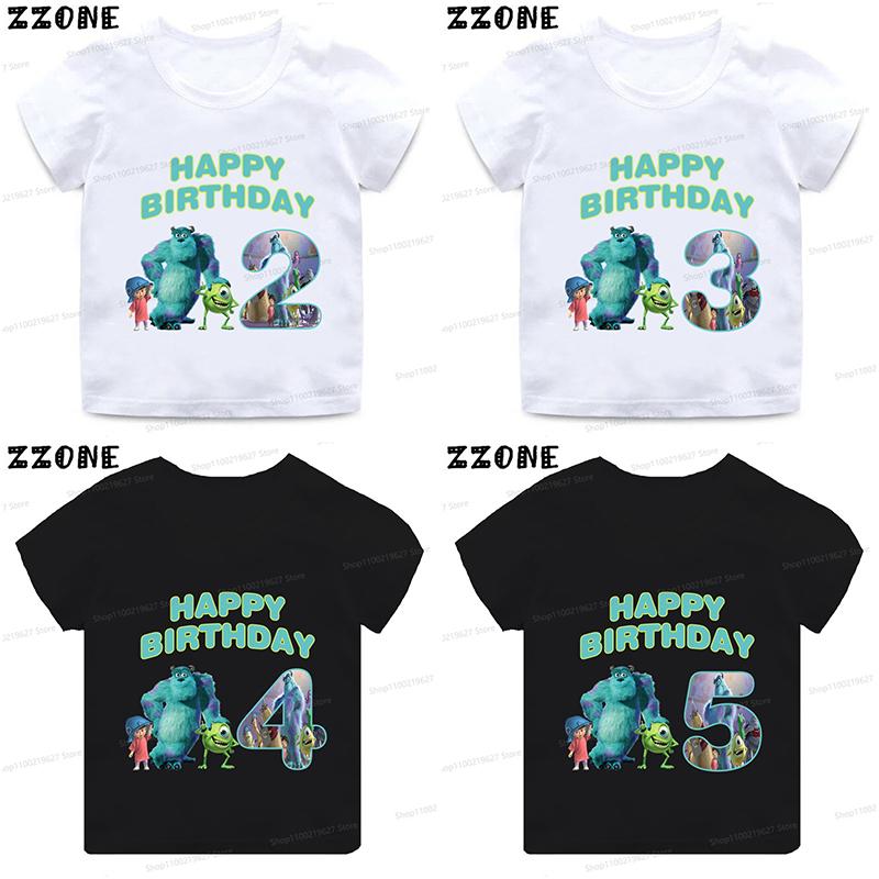 Monsters Inc University Print Cartoon Girls Clothes 1 2 3 4 5 6 7 8 9 Years Birthday Kids T shirt Baby Boys Children T-Shirt