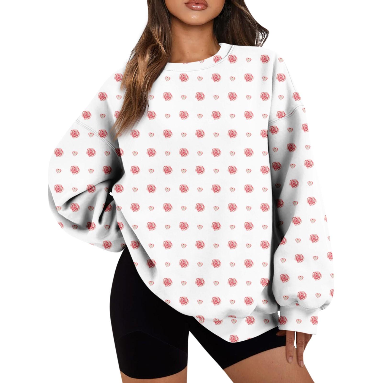 

Женский повседневный свободный свитер с круглым вырезом и длинными рукавами с принтом и карманом XL белый