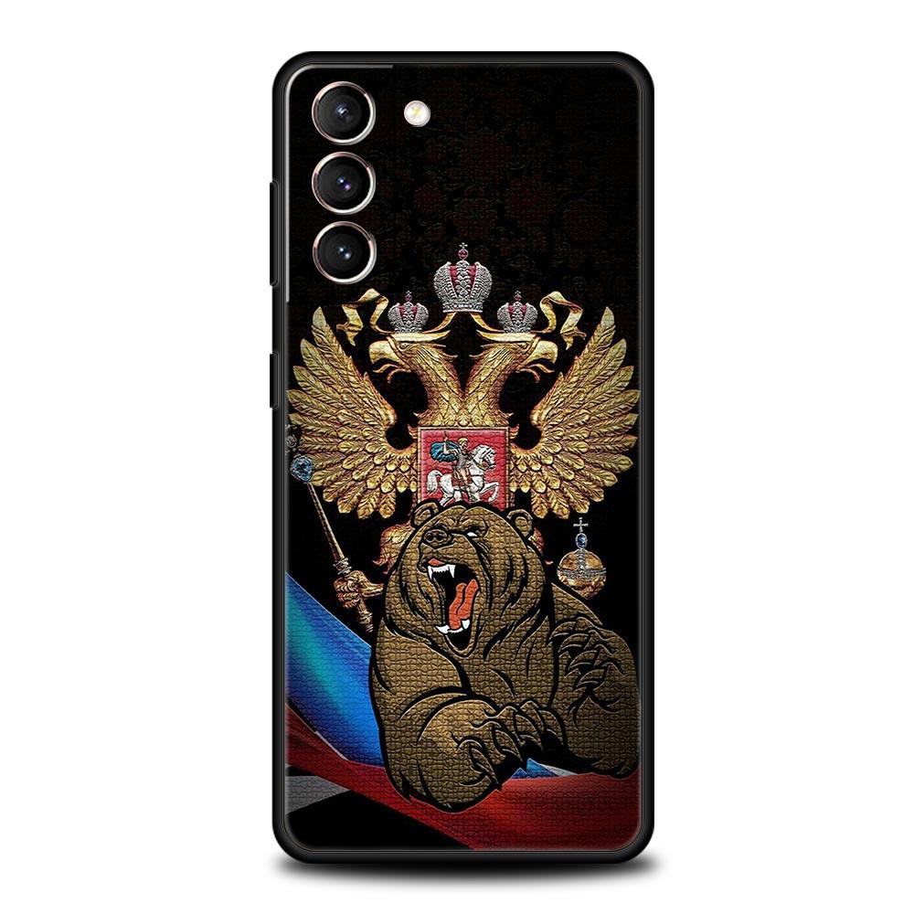 Phone Case For Samsung Galaxy S23 S22 Ultra S20 S21 FE 5G S10 S9 Plus S10E S8 Note 20 Black Cover Russia Russian Flags Emblem