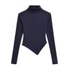 Pure Desire Women's High Neck Irregular Hem Long Sleeve T-shirt - Spring/Autumn Elastic Fit