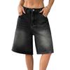 Summer Women's Denim Shorts High Waist Knee Length Loose Pants Wide Leg Loose Denim Shorts with Pockets