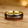 Fashion 8mm Gold Color Stainless Steel Rings for Men Women, Inlaid Arrow Hawaiian Koa Wood Rings, Men Wedding Band Jewelry