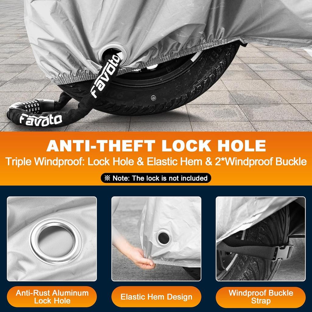 Favoto Motorcycle Cover Waterproof Outdoor - All Season Sun Protection Oxford with Lock-Holes Rain Snow Windproof Dustproof Universal Fit Motorbikes