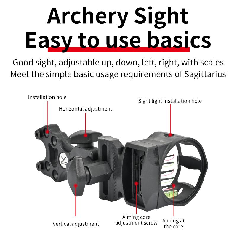 Archery Compound Bow Sight 5 Pin Adjustable Composite Bow 0.019" Bright Fiber-Optic Hunting Shooting Aiming Device Accessories 5