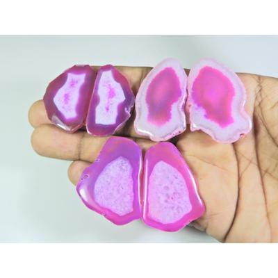 Dyed Slice Druzy Agate Matched Pair Cabochon Loose Gemstone 3Pair Lot 281Cts A-715