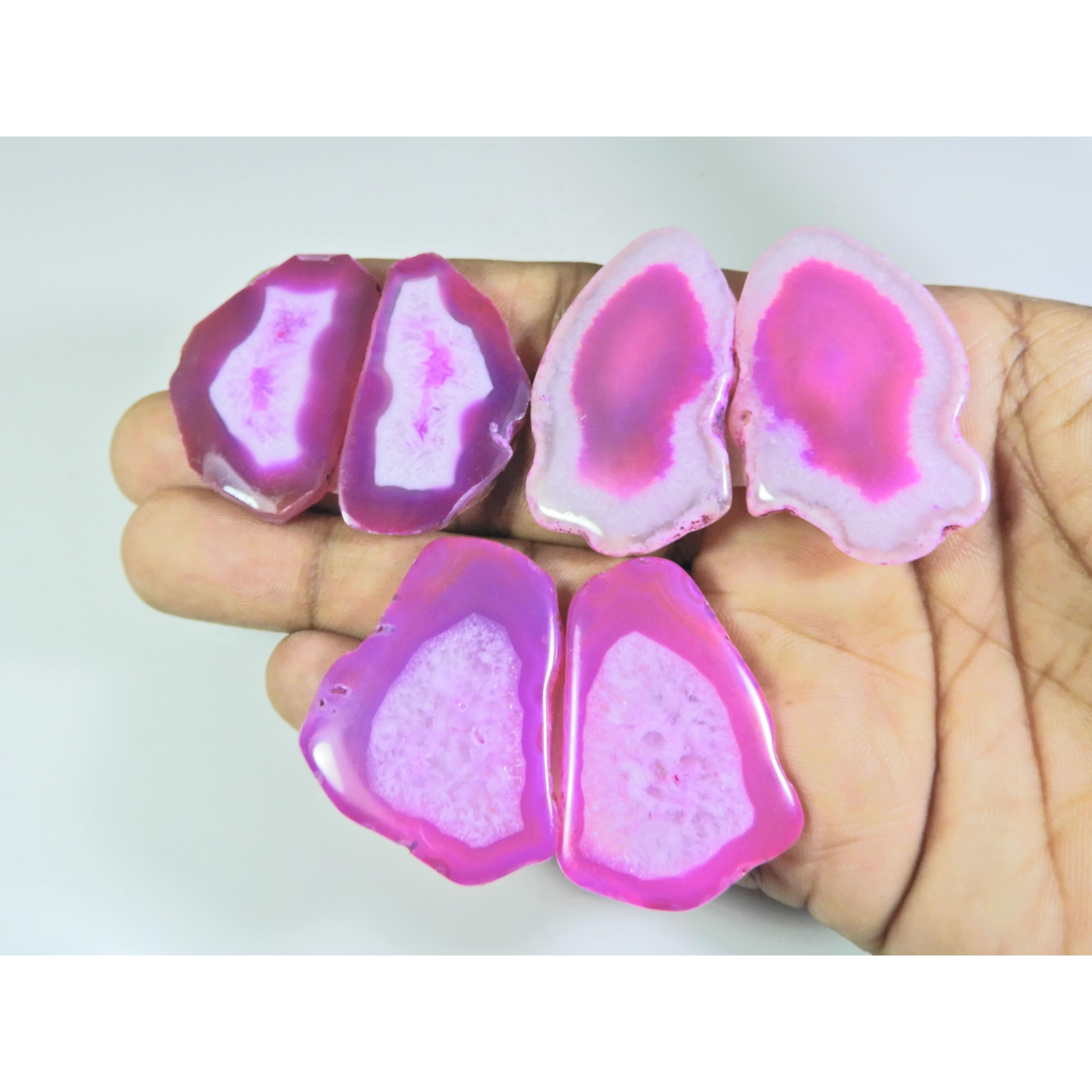 

Окрашенный срез друзы агата, парный кабошон, свободный драгоценный камень, лот из 3 пар, 281 карат, A-715