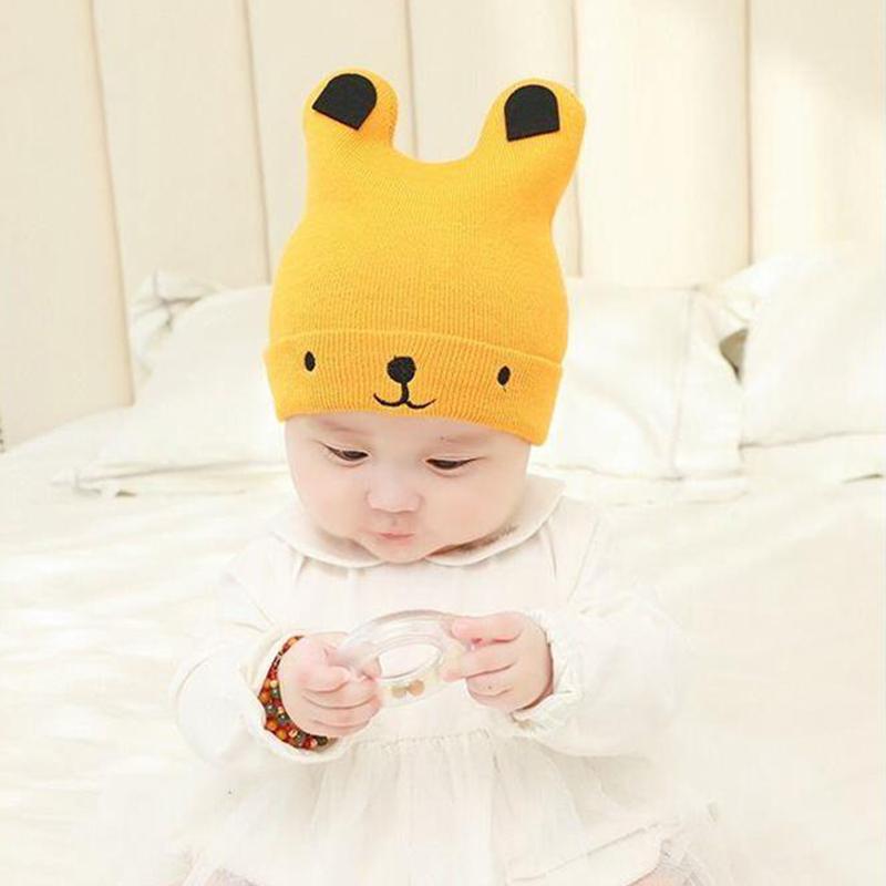 Autumn/Winter Infant Hood Cute Bear Model Baby Knitted Warm Hat (0272) Bear Model Black