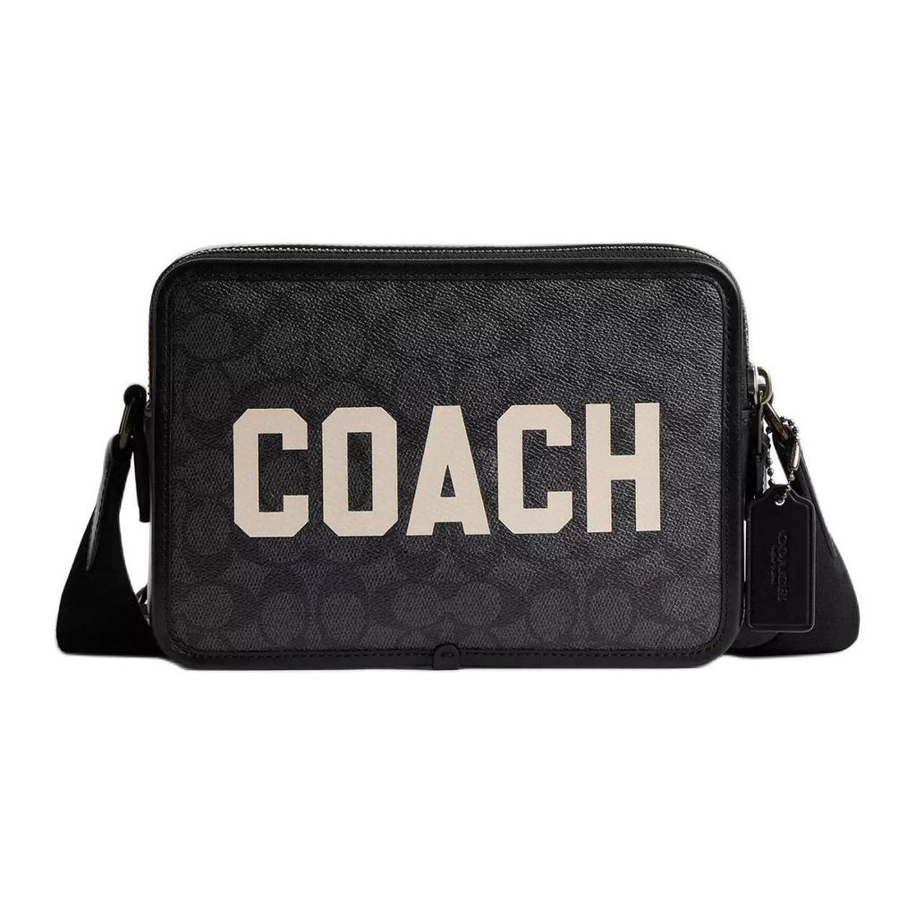 Coach Charter 24 Logo Double Zipper Closure Coated Canvas Crossbody Bag Medium Women Crossbody Bag Charcoal CP136-A5F