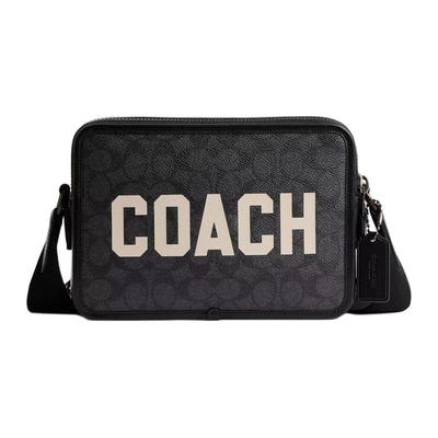 Coach Charter 24 Logo Doppelreißverschluss Beschichtetes Canvas Umhängetasche Mittelgroß Damen Umhängetasche Anthrazit CP136-A5F