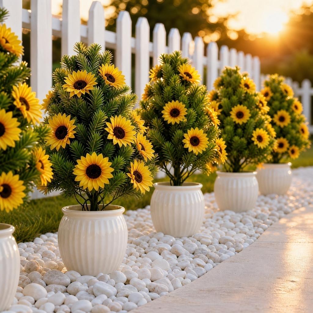 Girasole Artificiale con Gambo ad Ago per Decorazione Giardino Interno Esterno Decorazione Casa