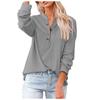 Women's Casual T-Shirt Buttons V-Neck Solid Long-sleeved Knitted Shirt Blouse Tops