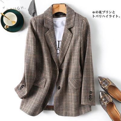 Jaqueta Casual Xadrez Estilo Britânico para Mulheres, Estilo Primavera e Outono