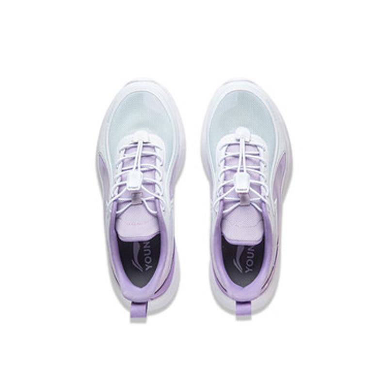 Li Ning Kids Comfortable Versatile Non-Slip Shock Absorption Support Low-Top Casual Shoes Kids Casual Shoes White Purple YKCU056-2