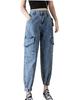 SpringSwalloow Fashion Denim Jeans Cargo Pants with Elastic Slim Stylish Work Pants Women's Waist, Fit, (Size M)