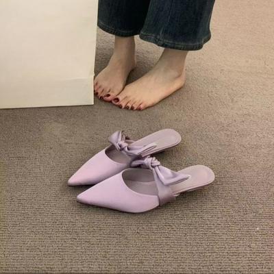 Fashion 2025 Hot Sale Summer Women's Slippers Pointed Toe Bow Tie Dress Sandals Fashion Closed Toe Low Heel Elegant Modern Slippers