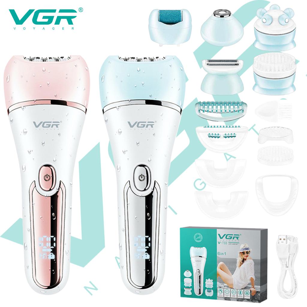 VGR V-733 6-in-1 Multi Functional Hair Trimming Set Home Shaver Ear and Nose Hair Full Body Private Area Hair Removal Machine IPX7 Waterproof Set