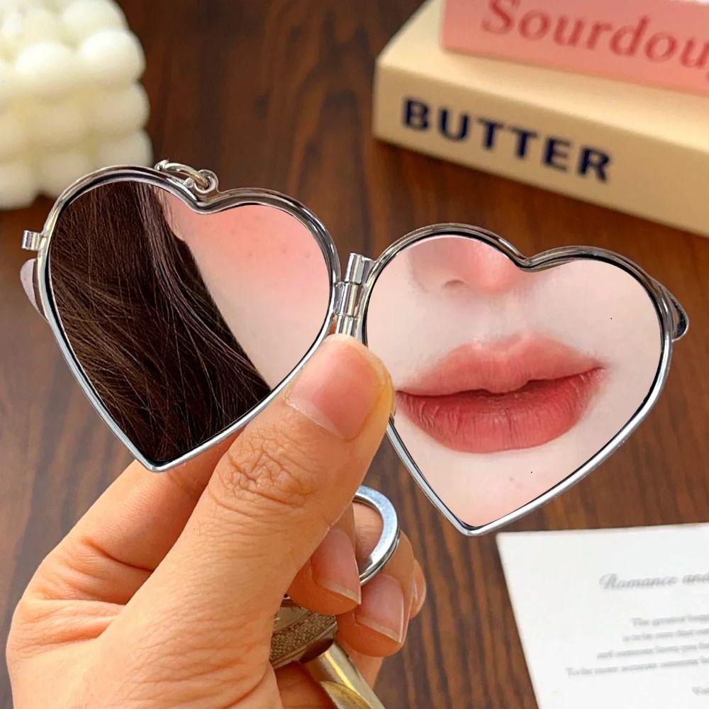 Double Sided Mirror Bag Hanging Keychain Heart Shape Cosmetic Mirror Key Chain  Women
