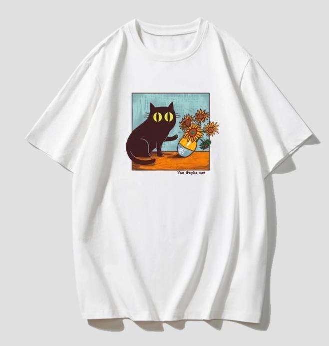 Funny Cat Working on Computer Graphic TShirt Unisex Cute Office Cat Meme Short Sleeve Casual Streetwear Top Versatile S