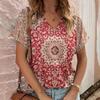 Casual Bohemian Print Women's Short Sleeve V-Neck Top T-Shirt