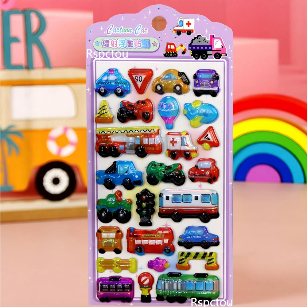 4pcs 3D Cute Cartoon Engineering Vehicle Stickers Truck Handmade DIY Notebook Laptop Waterproof Kawaii Decoration Sticker